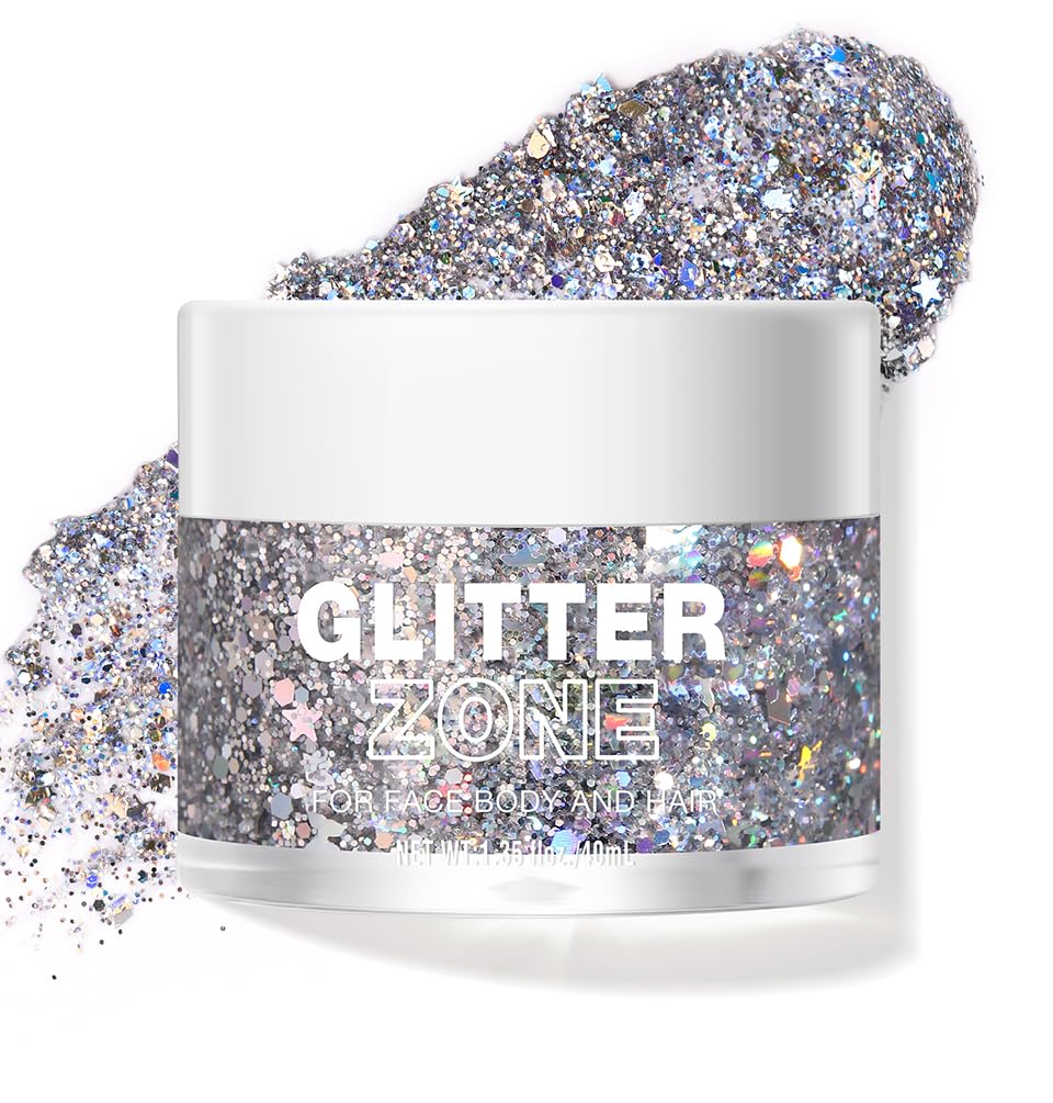 LANGMANNI Holographic Body Glitter Gel for Body, Face, Hair and Lip.Color Changing Glitter Gel Under Light. Vegan & Cruelty Free-1.35 oz (5# Silver Fantasy)