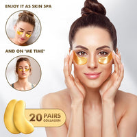 Lanboo Under Eye Gel Patches, 20 Pairs - Golden Eye Mask with Amino Acid & Collagen, Cooling Eye Care for Wrinkles, Puffy Eyes & Dark Circles, Skincare Treatment for Men & Women, USA Tested