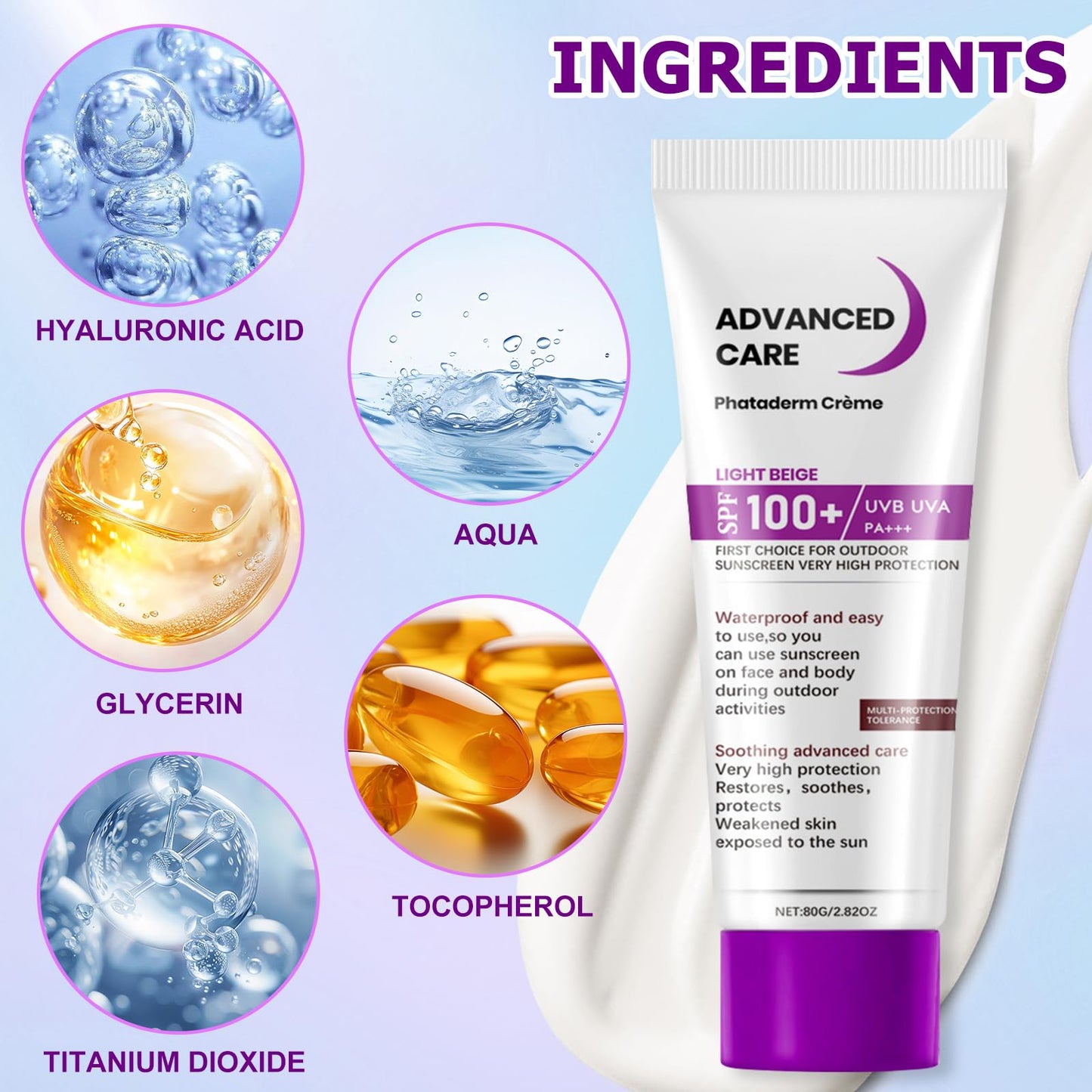 Muiefe 2Pcs Sunscreen SPF 100+, Sun Cream SPF 100 PA+++, Sunscreen Lotion For Body & Face, High Protection Against UVA & UVB, Water & Sweat Resistant, Non-Greasy, Long-Lasting Moisturizing Sun Care