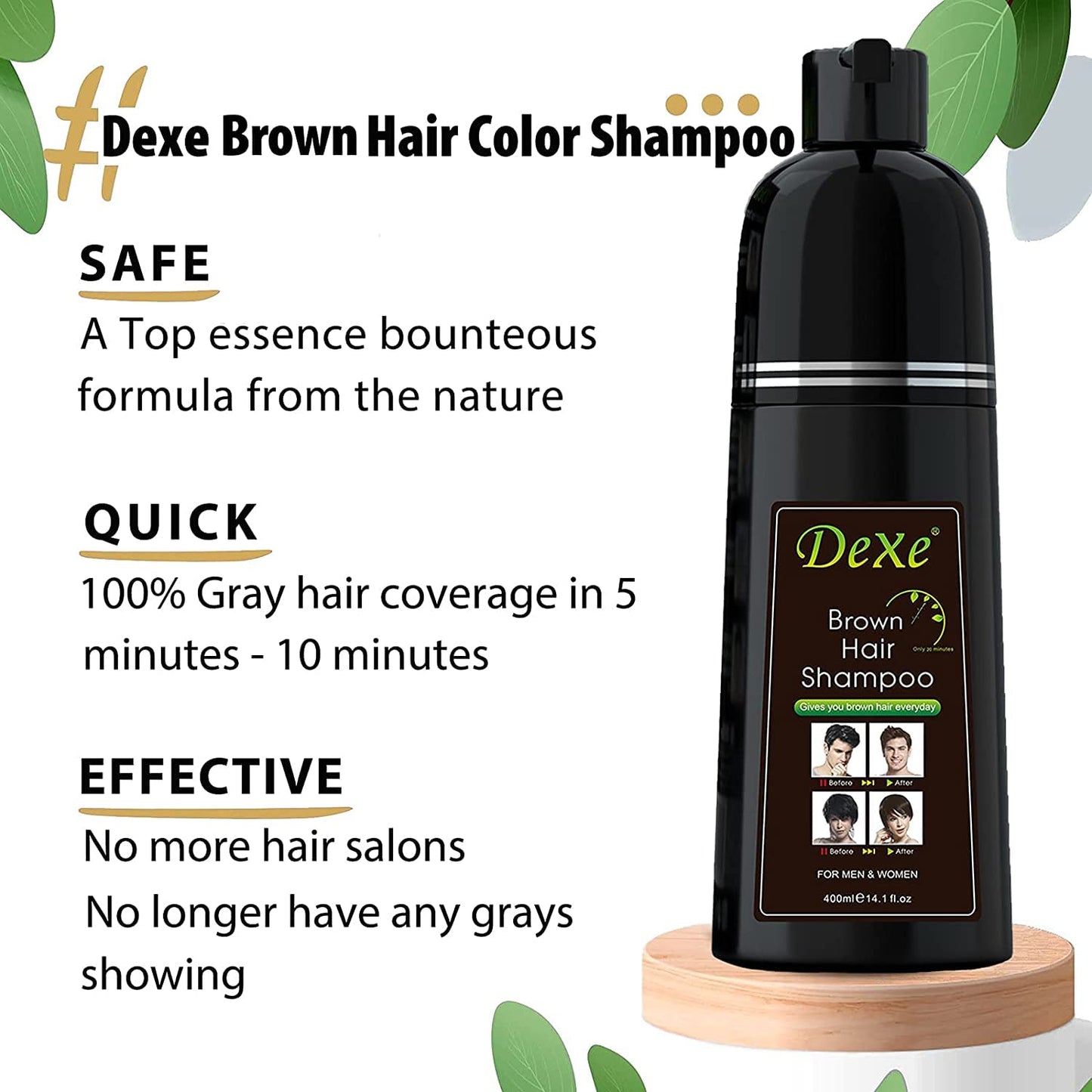 Amzsea Instant hair shampoo, hair dye shampoo for men and women - 100% grey coverage - quick and easy - lasts 30 days 3 in 1 black hair dye (Bottled Brown)