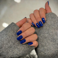 KQueenest Acrylic Press on Nails Short Medium Square, Royal Blue False Nails Short Coffin, Glossy Natural Solid Color Fake Nails Set, Reusable Gel Stick on Nail for Women Finger Daily Wear 24 Pcs