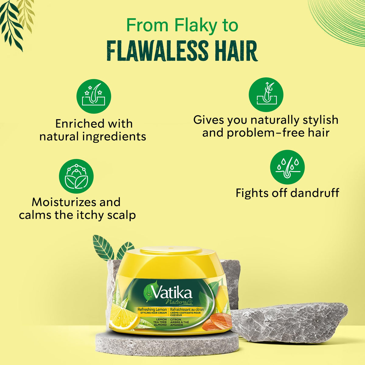 Vatika Naturals Hair Cream - Refreshing Lemon (210ml) | Enriched with Lemon, Tea Tree & Almond for Naturally Stylish, Problem-Free Hair