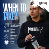 Warrior Flavoured Creatine Monohydrate Powder 300g (90 Servings) – Creatine Powder Drink, Creatine for Performance, Strength & Recovery (Not Creatine Gummies or Tablets) – Blue Razz