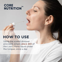 Lions Mane Supplement Liquid Drops by Core Nutrition - High Strength of 24,000mg per 60ml Bottle - Vegan - 1 Month Supply of Lions Mane Extract - Made in UK
