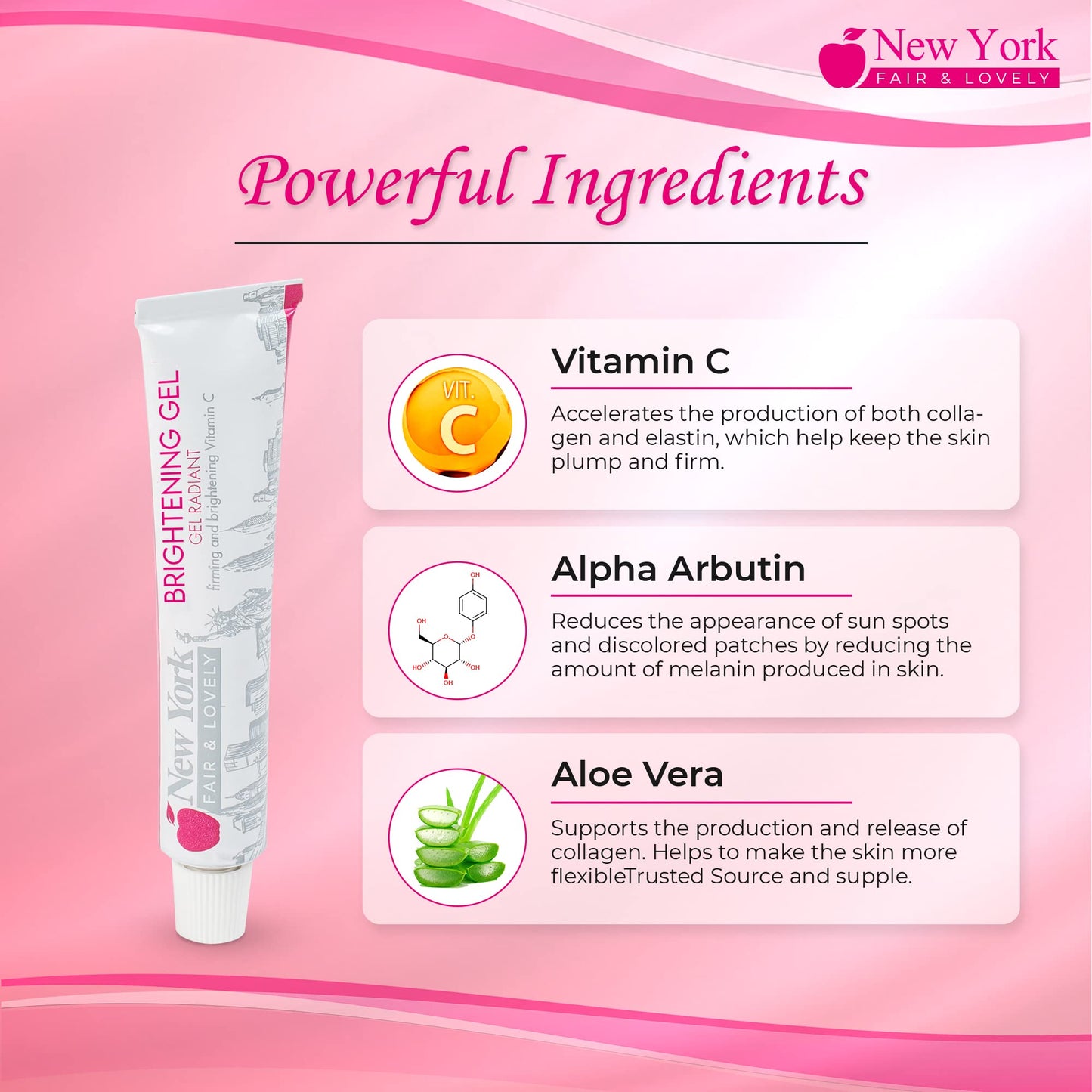 New York Fair & Lovely, Skin Brightening Gel – 1 fl oz / 30g – Formulated to Fade Dark Spots, Uneven Skin Tone, with Alpha Arbutin & Vitamin C – For Women and Men