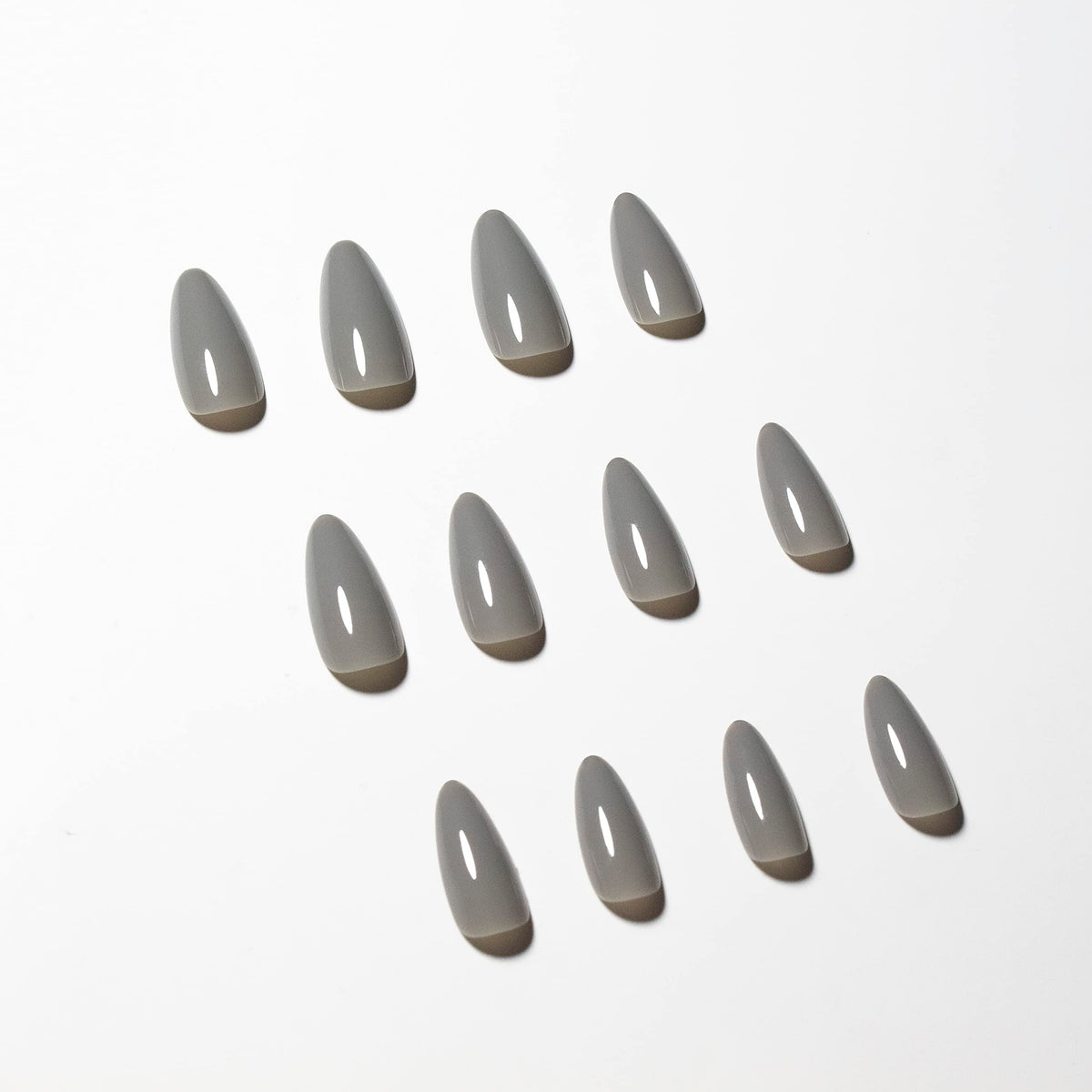 SXVME Dark Grey False Nails Medium, Acrylic Press on Nails Almond Solid Color Full Cover Fake Nails Medium Stiletto Stick on Nails for Women DIY Nail Art 24 Pcs