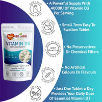 Red Label Health Vitamin D3 4000 IU 300 Tablets, Maximum Strength Vitamin D3 Supplement, Easy to Swallow Vitamin D3 Tablets - Made in The UK