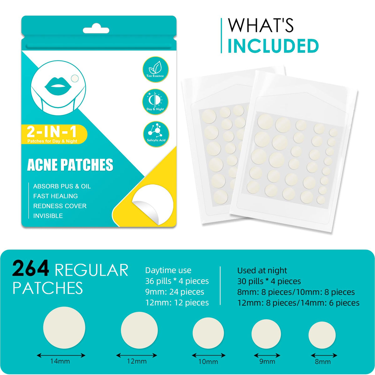 Home Holic 264 Pimple Patches Spot Patches Absorbing Cover Invisible Blemish Spot Skin Treatment Facial Fast Acting Skincare Acne Patch For Day and Night Use, Transparent