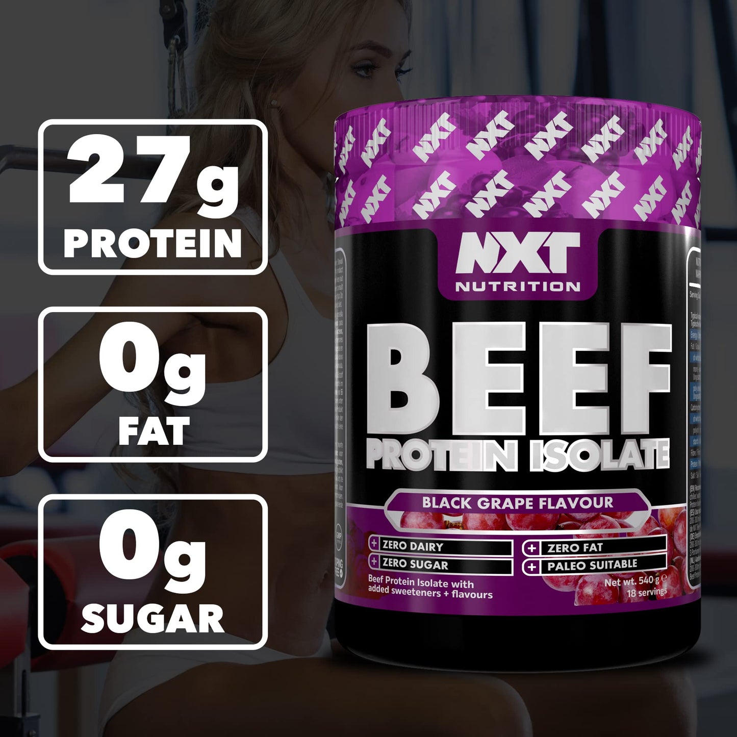 NXT Nutrition NXT Beef Protein Isolate 540g - High Protein Powder in Natural Amino Acids - Paleo, Keto Friendly - Dairy and Gluten Free | 540g (Black Grape)
