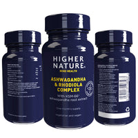 Higher Nature - Ashwagandha & Rhodiola Complex - Reduce Fatigue - Holy Basil Extract - Ashwagandha Capsules - Vegetarian & Vegan - 30 Capsules
