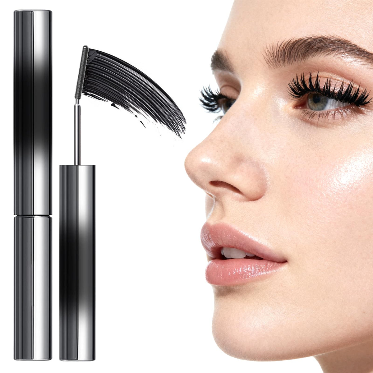 MINSHZEE Black 3D Waterproof Hairless Mascara, Washable Ultra-thin Metal, Long Lasting Curl, Curling Mascara, Waterproof Curling Brush, Long Lasting Hairless, Washable Lengthening