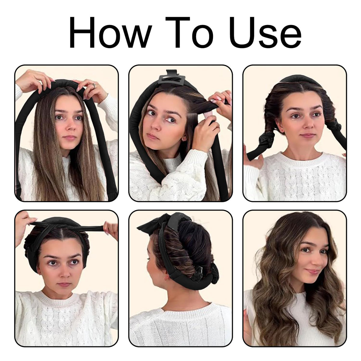 Keratobleem Heatless Curling Set,Velvet Hair Curler with Sleep Cap, DIY Hair Curling Band Styling Kit, Overnight Hair Rollers, Heatless Curls Band for Long Medium Hair - Black