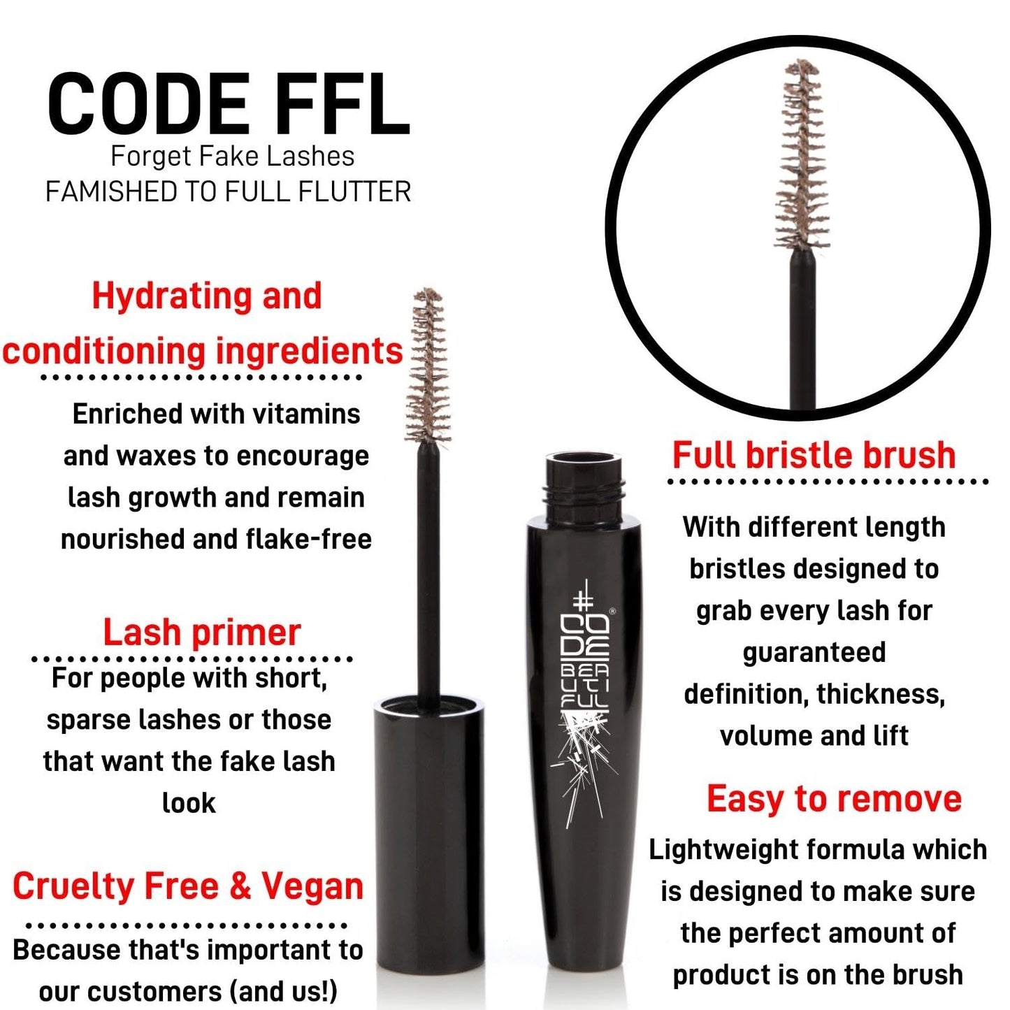 Code Beautiful CODE Beautiful Lash Kit, The Ultimate Lash Kit for Volume and Length, Mascara Primer and Black Mascara, Cruelty Free and Vegan Mascara for Sensitive Eyes 12ml