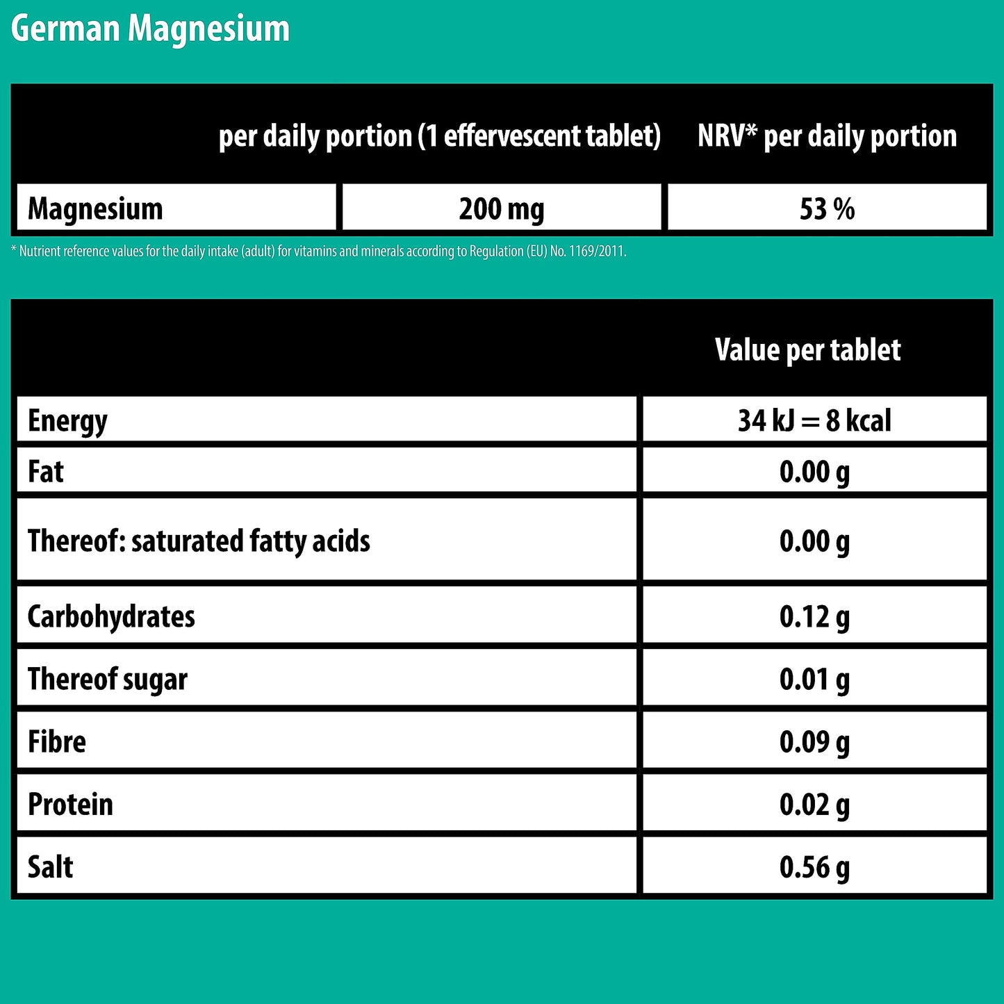 German Magnesium Drink Effervesent Tablets 60 Servings Orange Flavour – 200 mg Magnesium Sugar Free, Vegan – T&D Pharma – Made in Germany