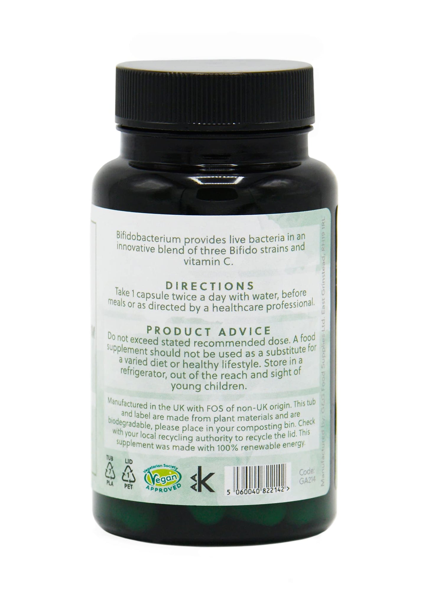 Bifidobacterium Capsule Supplement | 4 Billion Viable Organisms at Manufacture | 60 Vegan Capsules | G&G Vitamins