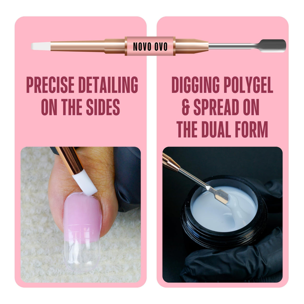 NOVO OVO Upgraded NON-STICKY Polygel Solution Procedure Set, White and Pink non-sticky Poly Gel, Dual-Ended Nail Pen, Extra Slim Nail File, Easy to Use Together with Toe or Hand Nail Dual Forms
