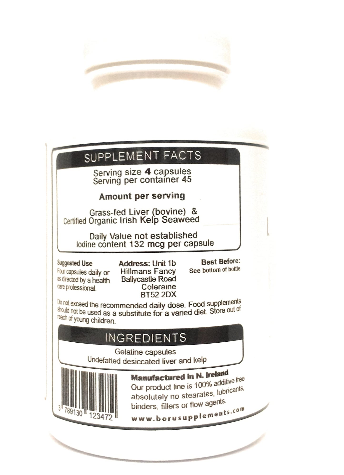 Boru Supplements Grass Fed Beef Liver and kelp Seaweed Capsules 600mg 180 Certified Organic kelp