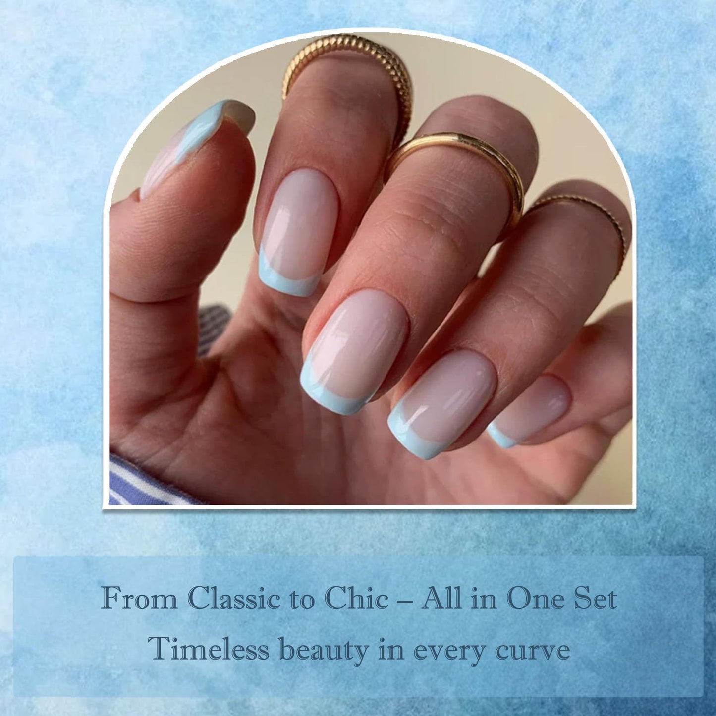 Generic 24PCS French Blue Press on Nails Short Square, Elegant Baby Blue French Tip False Nails with Acrylic Material, Fake Set for Women Daily Wear, Easy to Trim and Apply at Home