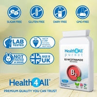Health4All Vitamin B3 Niacin as Nicotinamide (Niacinamide) 500mg 90 Capsules (V) Purest, No Additives, Vegan, Gluten Free No-Flush Niacin Capsules