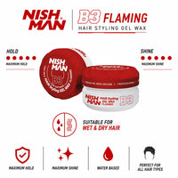 nishman NISHMAN Aqua Gel Wax for Men B3 - Flaming 150g - Mango Scent - Natural Shine Look - Ultra High Strong Hold - Long-Lasting Control and Definition