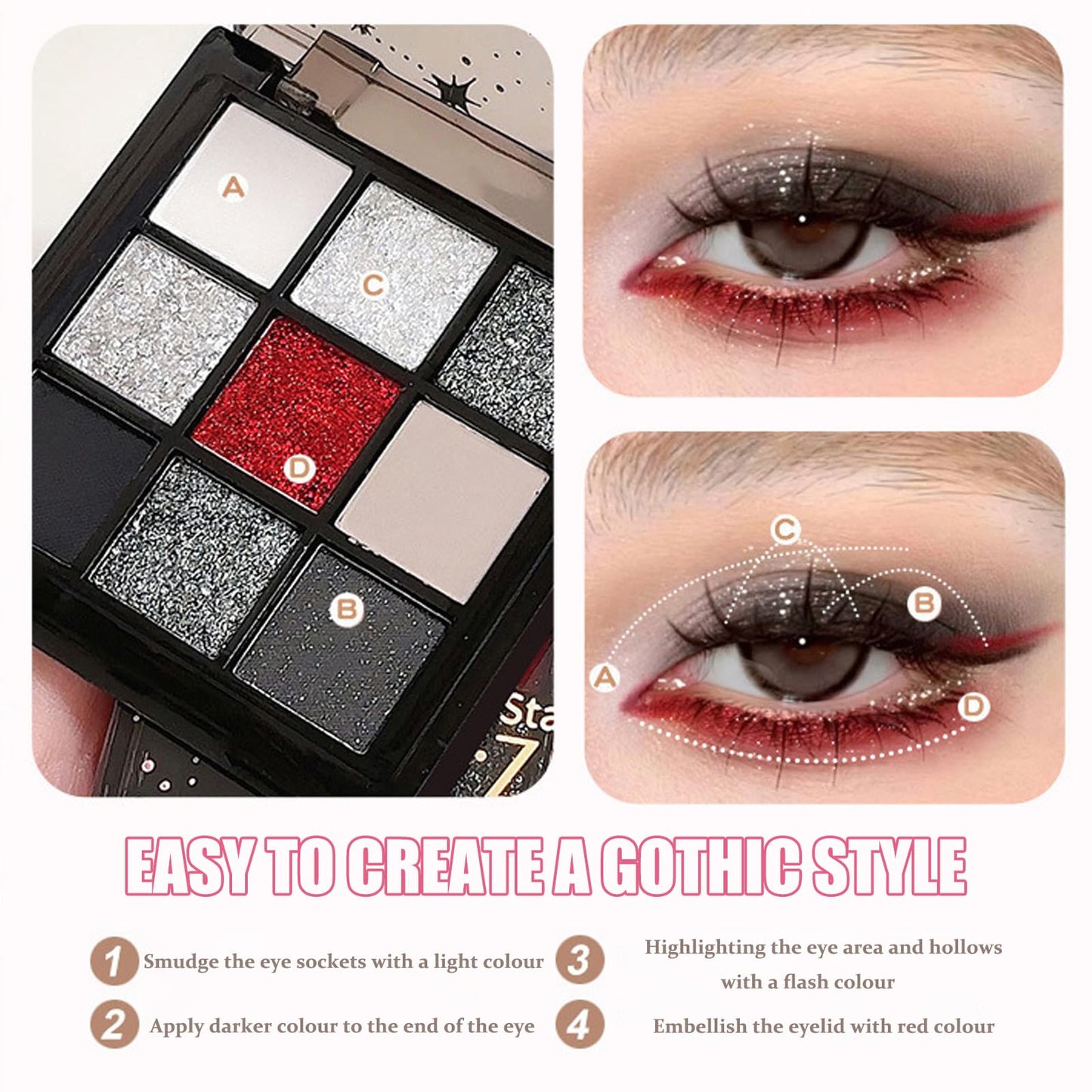 LUMKMAS Smokey Eyeshadow Palette, 9 Colors Matte Shimmer Eye Shadow Pallets for Women, Black Gray Red Eye Shadows Make-Up Palette, Highly Pigmented Gothic Eyeshadow, Smokey Cosmetics Gift