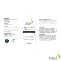 Feelia - Organic Damask Rose Hydrosol Water, Steam Distilled, Pure & Natural Toner, All Skin Types, Hydrates The Skin & Hair, Balances Skin pH & Moisturise (Rose)