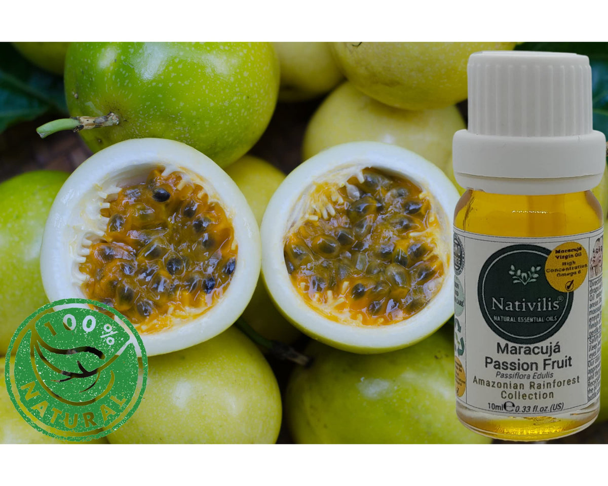 Nativilis Natural Essential Oils Nativilis Virgin Maracuja Passion Fruit Oil - (Passiflora Edulis) - Amazonian Rainforest Collection High Concentration Omega 6 - Sebum Regulating Properties Soothing on Skin Scalp - Copaiba Benefits