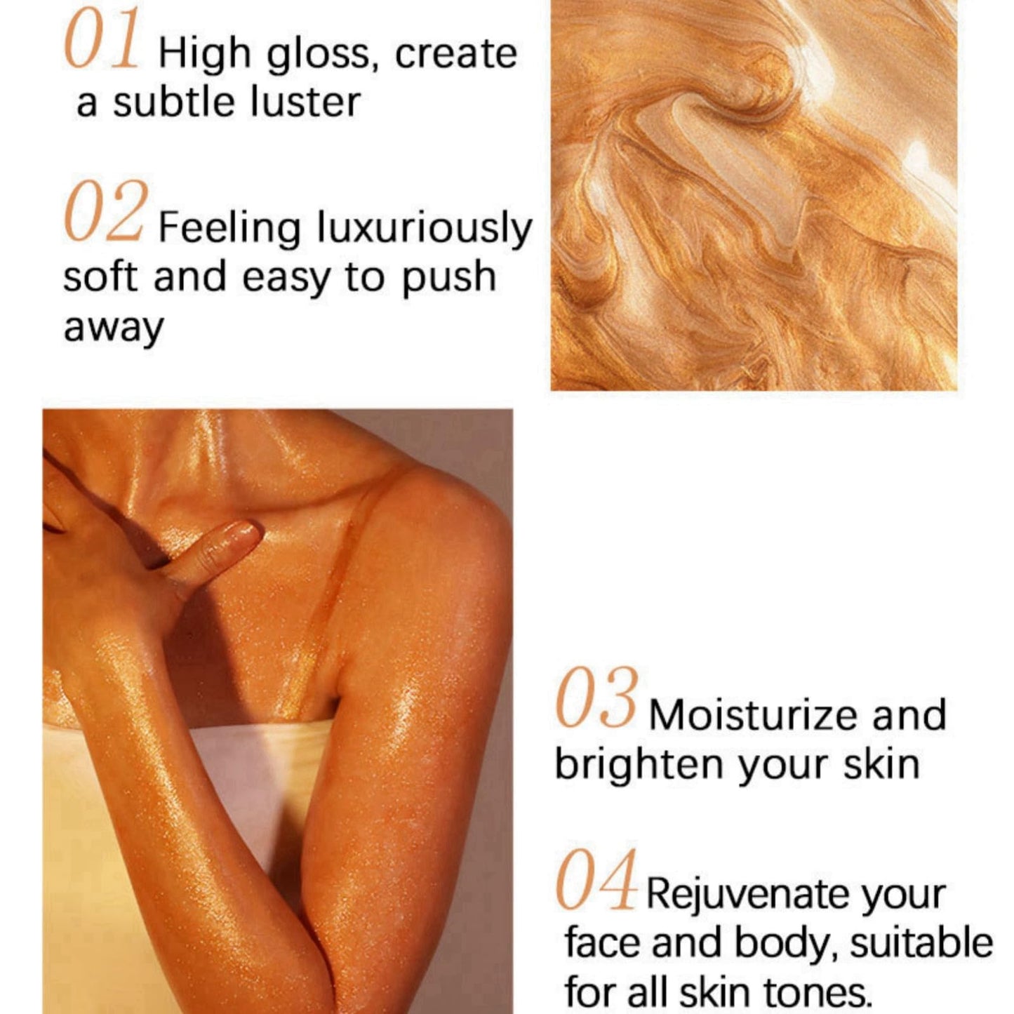 BigyQiu Body Shimmer Oil,Waterproof Gold Bronze Body Glow Liquid,Non-Sticky Face and Body Glow Shimmer,Body Liquid Luminizer Highlighter Shimmering Body Oil,Glitter Body Lotion,Shimmer Moisturiser,80ml