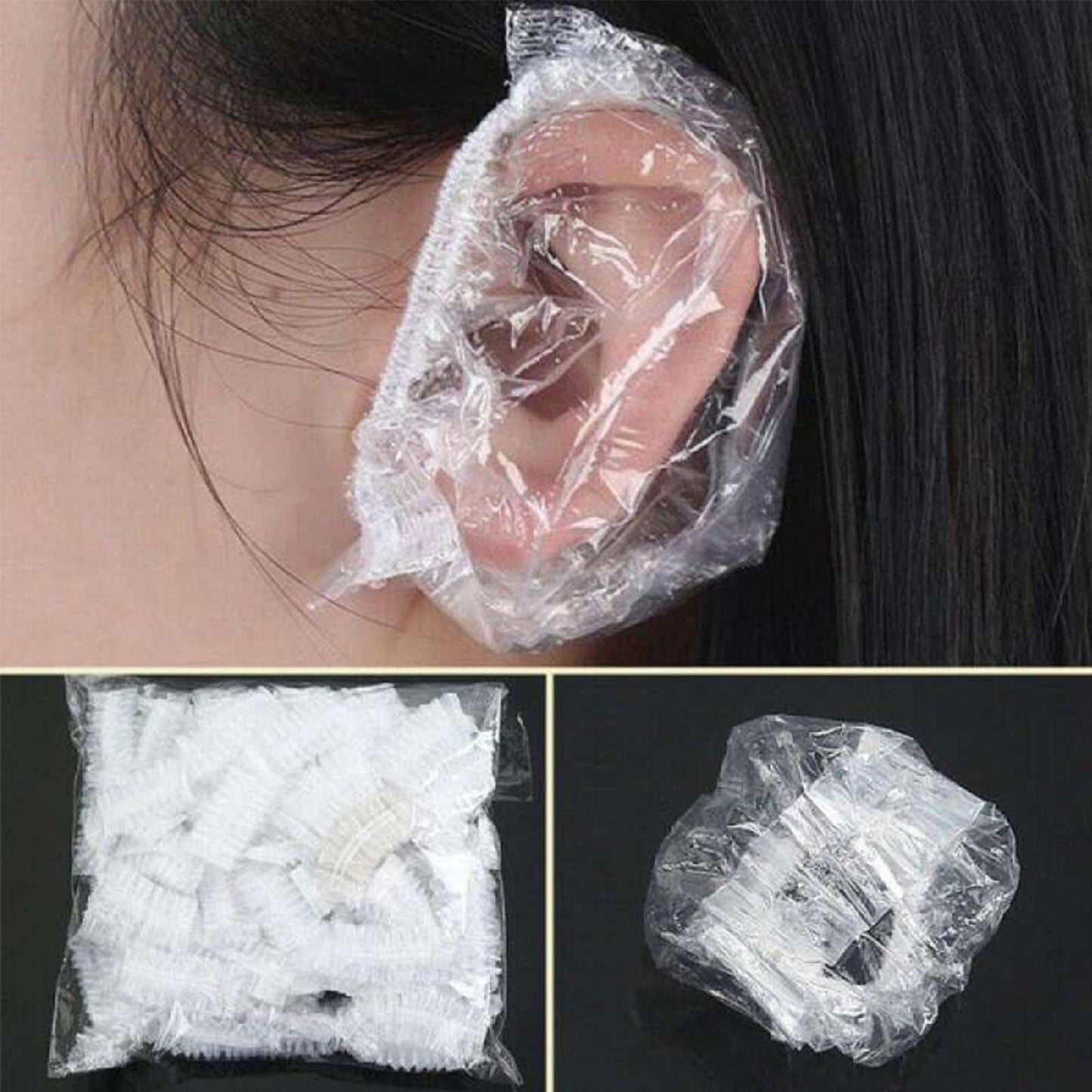 100 Pack Disposable Ear Protectors Clear Ear Covers for Shower Waterproof Shower Ear Cover, Clear Disposable Ear Protectors for Hair Dye, Shower, Bathing, Salon