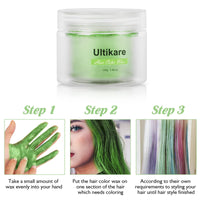 Hair Colour Wax, Ultikare Temporary Color Hair Dye, Instant Hair Dye Wax Mud Washable Natural Hairstyle Color Pomade,Styling Hair Clays for Men Women Party, Cosplay & Halloween 3.4 Fl Oz (Green)