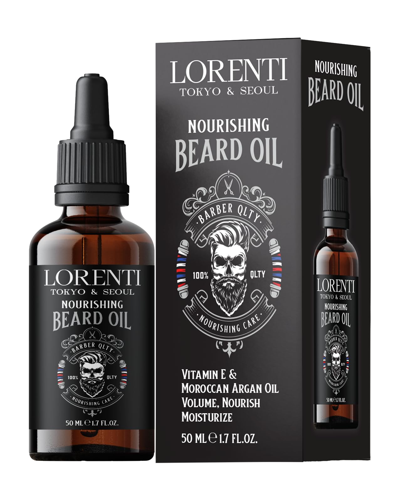 Lorenti Premium Beard Oil 100% Natural Beard Conditioner & Organic Moroccan Argan | Vitamin E Beard Oils Helps Volume, Moisturize & Nourish Beard Growth 1.69 Fl Oz (50ml)