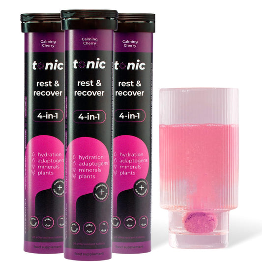 Tonic Health Rest and Recovery Magnesium Effervescent Tablets - 300mg Elemental Magnesium, Ashwagandha, Lemon Balm - No Sugar, Vegan Multivitamin - Relax and Recharge, Calming Cherry 60 Count