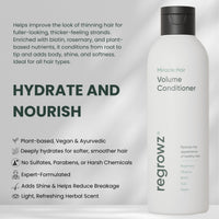 Regrowz Volume Conditioner 200ml - Biotin Hair Thickening Conditioner for Fine & Thinning Hair - Restore and Strengthen Stronger & Healthier Looking Hair for Men & Women