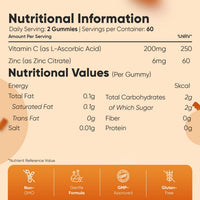 WeightWorld Vitamin C and Zinc Gummies - 120 Tasty Gummies - Natural Orange Flavour - 2 per Day - Gluten-Free, Vegan-Friendly & Non-GMO - Bioavailable Forms (L-Ascorbic Acid & Zinc Citrate)