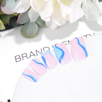 Sethexy Rainbow French Tip Pink Fake Nail Ombre Short Square False Nails Glossy Gradient Press on Nails Reusable 24Pcs Acrylic Stick on Nail for Women and Girls Nail Art