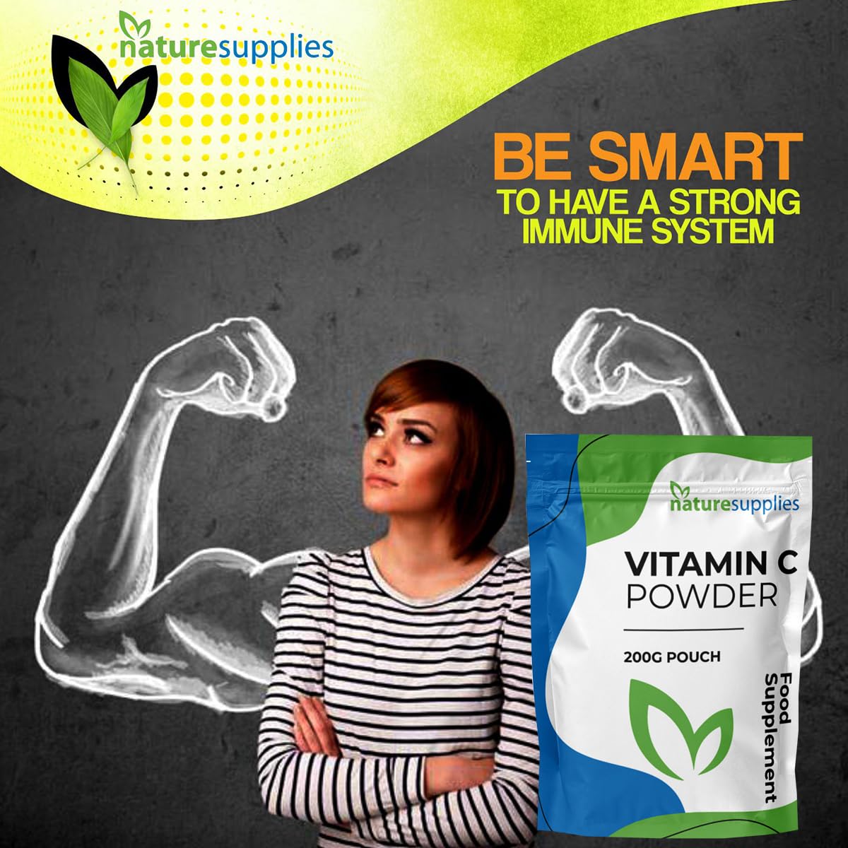 naturesupplies Vitamin C Powder 200g Ascorbic Acid UK Non GMO - Pharmaceutical Grade, Highly Concentrated No Chemicals in Our Supplements - Suitable for Vegans - Naturesupplies