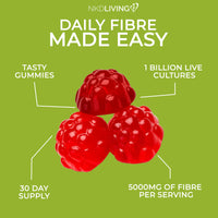 NKD Living High Fibre Inulin Gummies (60 Vegan Gummies) 5g of Fibre per Serving - with 1 Billion Live Cultures - Gut Health and Digestive System Support
