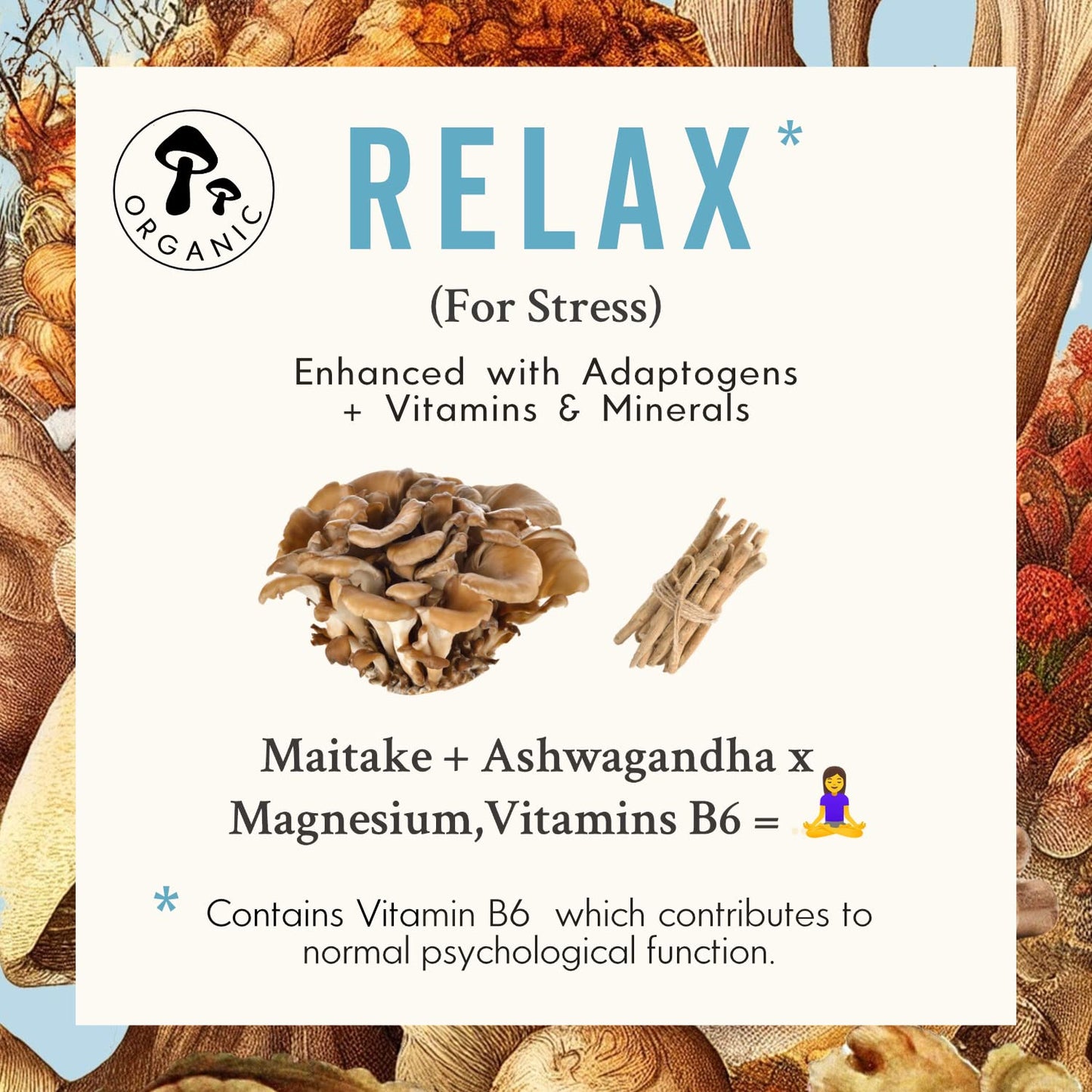 Grass & Co. Relax - 15,000mg Maitake Mushrooms with Ashwagandha | Anti-inflammatory & Immune Support Supplement | Non-GMO, Gluten-Free & Additive Free | 60 Vegan Capsules | 30 Days
