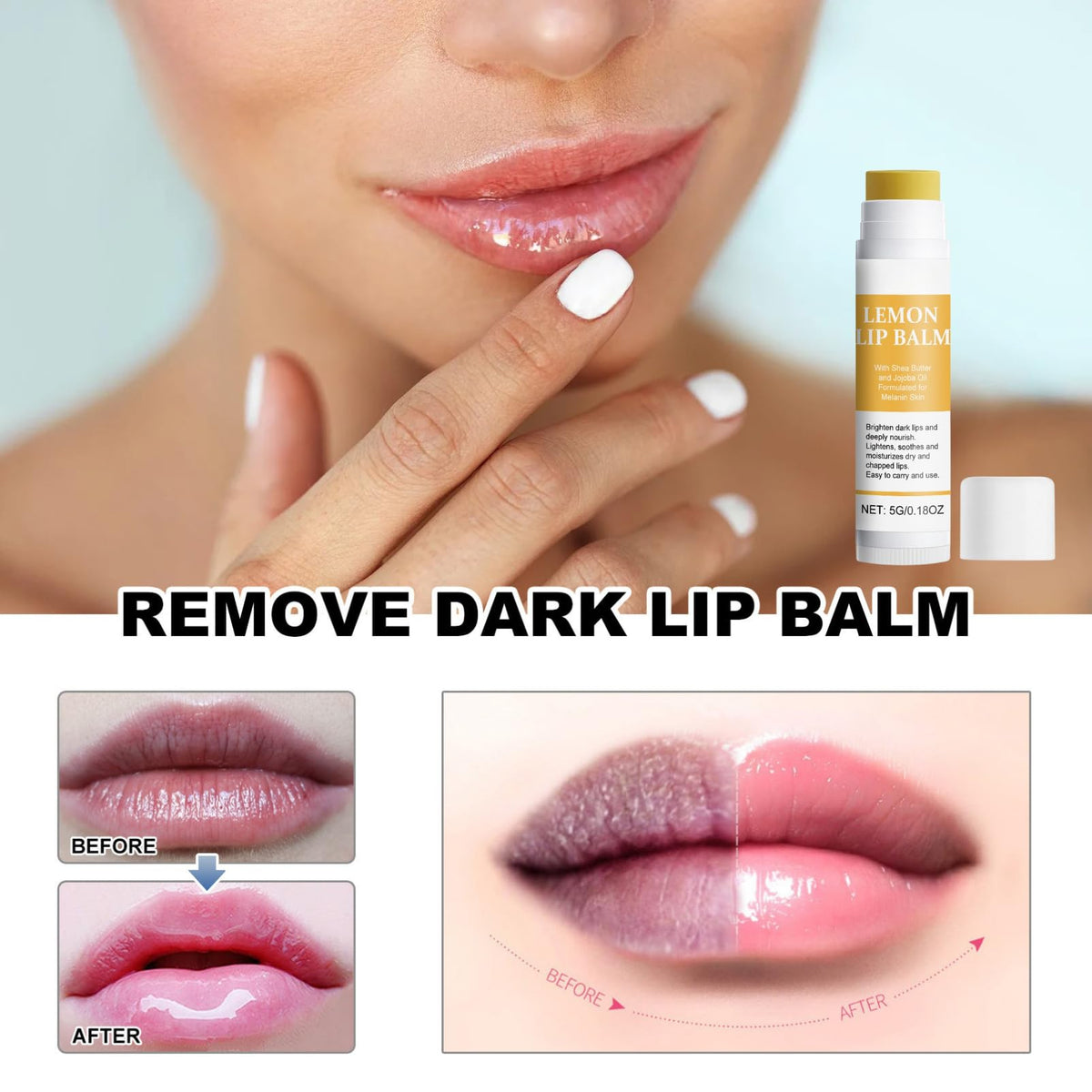 SHEBEEDO Lemon and Turmeric Lip Lightening Balm for Dark Lips, Effortlessly Hydrating & Brightening Lip Repair Balm, Lip Exfoliator Scrub for Softening & Moisturizing，Pigmentation Corrector
