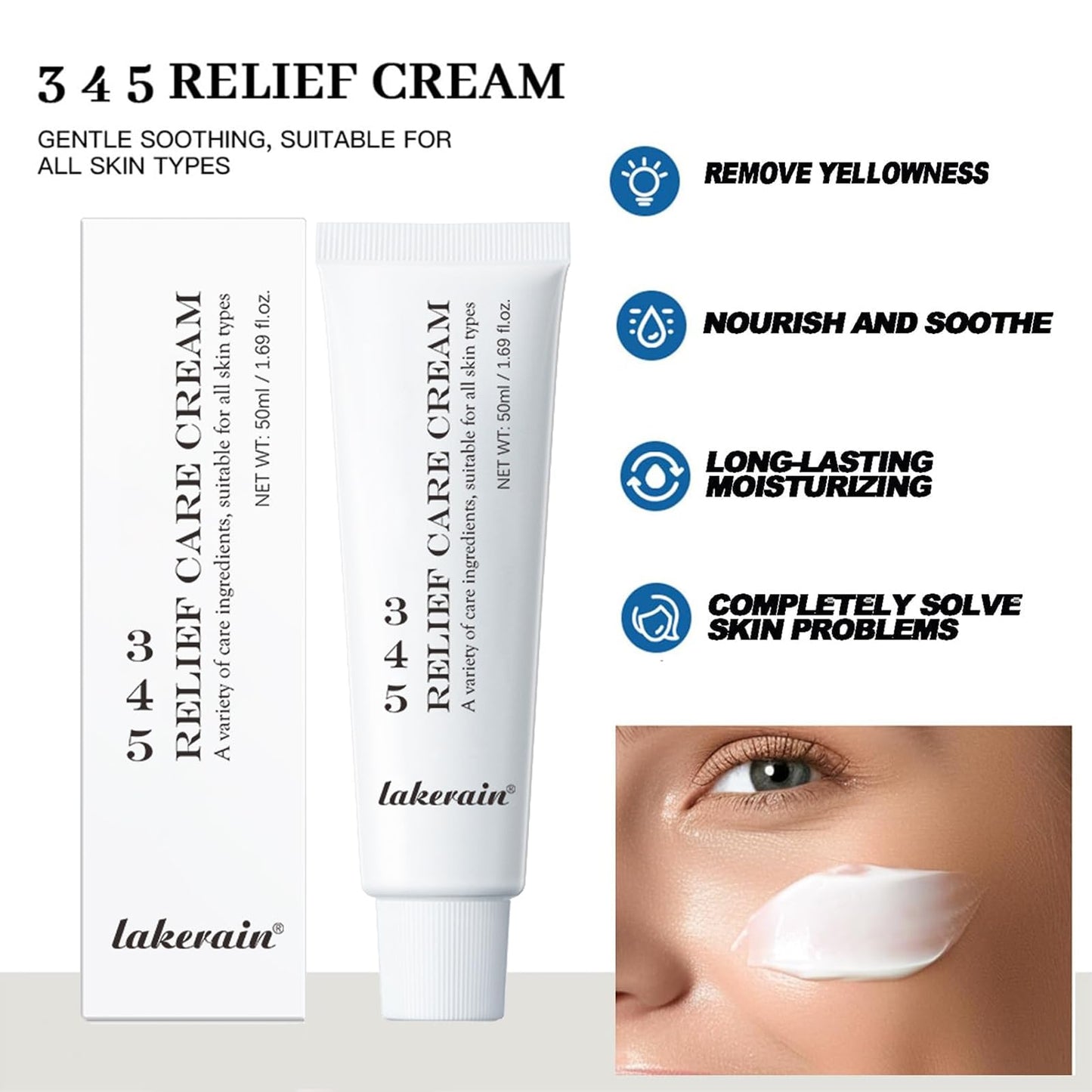 INSKIN 345 Relief Cream, Barrier Repair Cream Soothing Face Moisturizer For Acne & Repair Damage Skin, Moisturising Cream for Face Moisturising Cream for Women, 345 Intensive Repair Cream