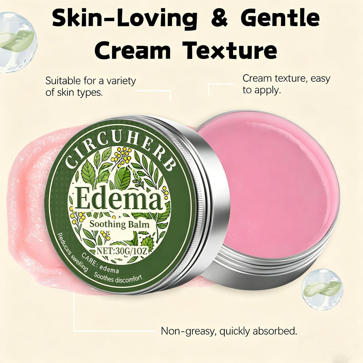 ISBEAUSOLS 2PCS Edema Balm for Legs, Soothing Miracle Balm to Reduce Swelling in Feet and Legs, Var-icose V-eins Cream, Body Cream with Natural Ingredients, Vegan Skincare, 30g × 2