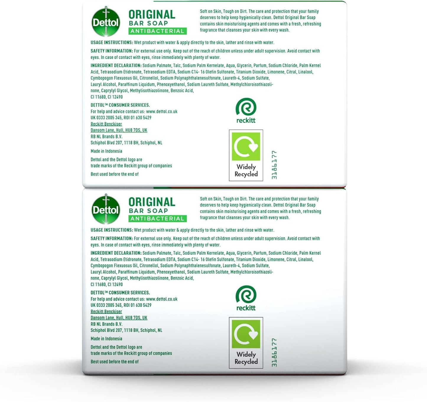 Dettol Anti-Bacterial Original Bar Soap, 2 Count (Total 4 Bars)