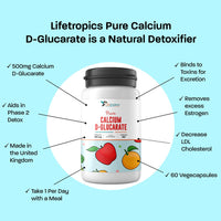 Lifetropics Calcium D-Glucarate - 500mg Calcium D-Glucarate - Lab Tested - Liver Detox Supplement - 60 Vegetable Capsules