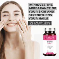 Biotin Hair Growth Supplement - 10000 mcg - Hair + Skin + Nails - Vitamins D E + Zinc + Selenium - Hair Vitamins for Women and Men - Hair Loss + Hair Care - 120 Capsules - Nutralie