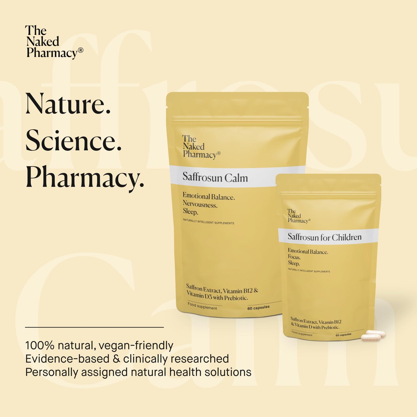 The Naked Pharmacy | Saffrosun Family Bundle | Natural Saffron Supplements for Children & Adults | Vitamin B12 | High Strength | Emotional Balance & Fatigue | No Additives | Vegan | 120 Capsules