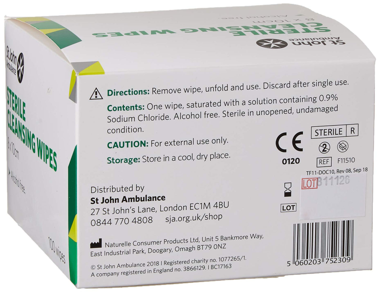St John Ambulance F115100 Sterile Cleansing Wipes, Pack of 100