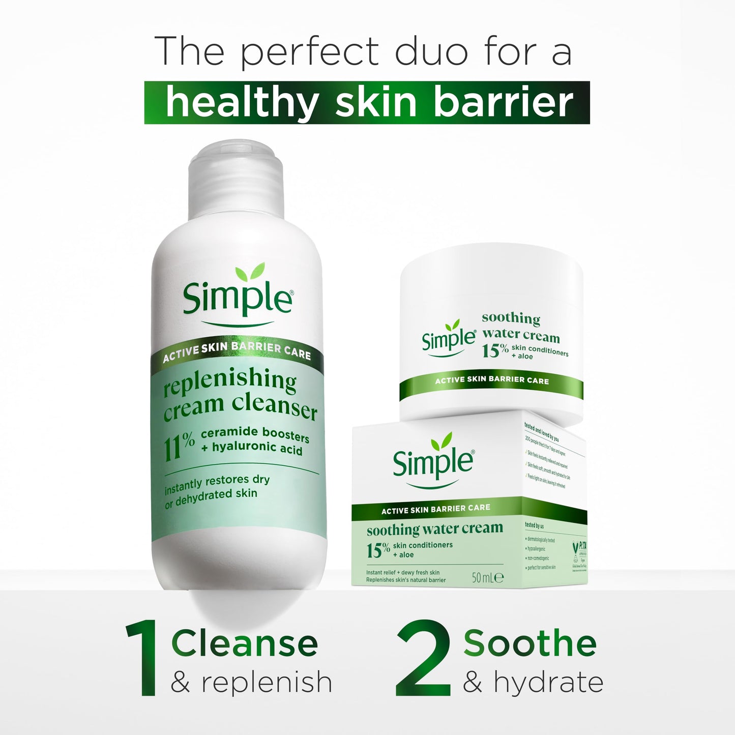 Simple Soothing Water Face Cream facial moisturiser with 15% skin conditioners, aloe and ceramide boosters for a healthy skin barrier calms and hydrates dry, sensitive skin 50 ml