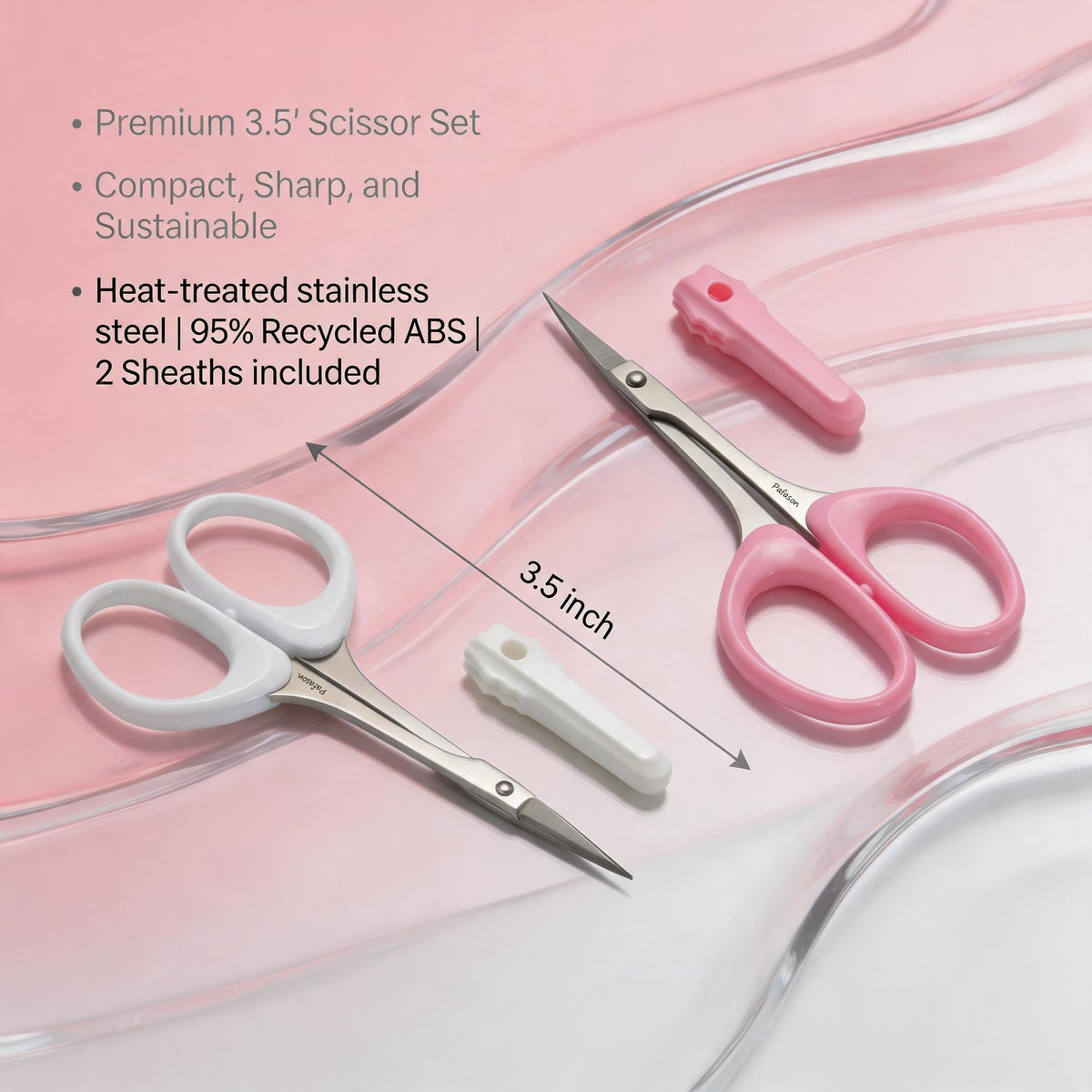 Pafason PAFASON Small High Precision Eyebrow Grooming Scissors Set, Beauty Makeup Cosmetic Tool, Curved, Straight Tip, Stainless Steel, Safety Case for Trimming Eyelash Extensions