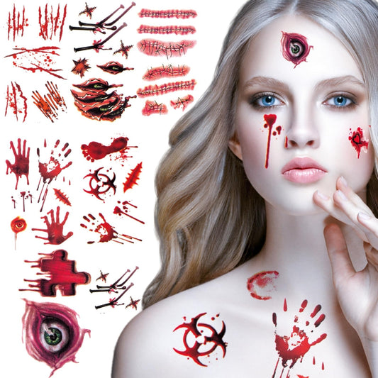 TsuperU Vampire Costumes Accessories Zombie Make Up Temporary Tattoos Halloween Face Stickers Fake Scars and Wounds Makeup, Halloween Costumes for Women Scar Tattoos Party Cosplay