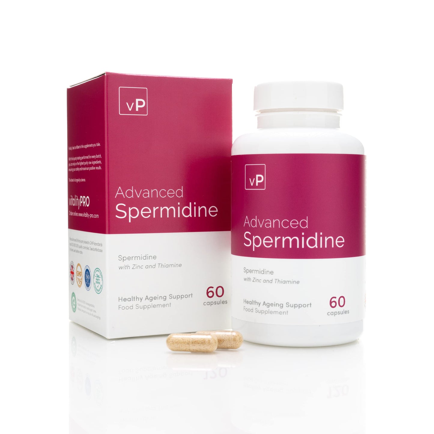 vP Vitality Pro Natural Spermidine 4mg x 60 Capsules - Third Party Tested - Natural Pure Spermidine Supplement - Vitality Pro